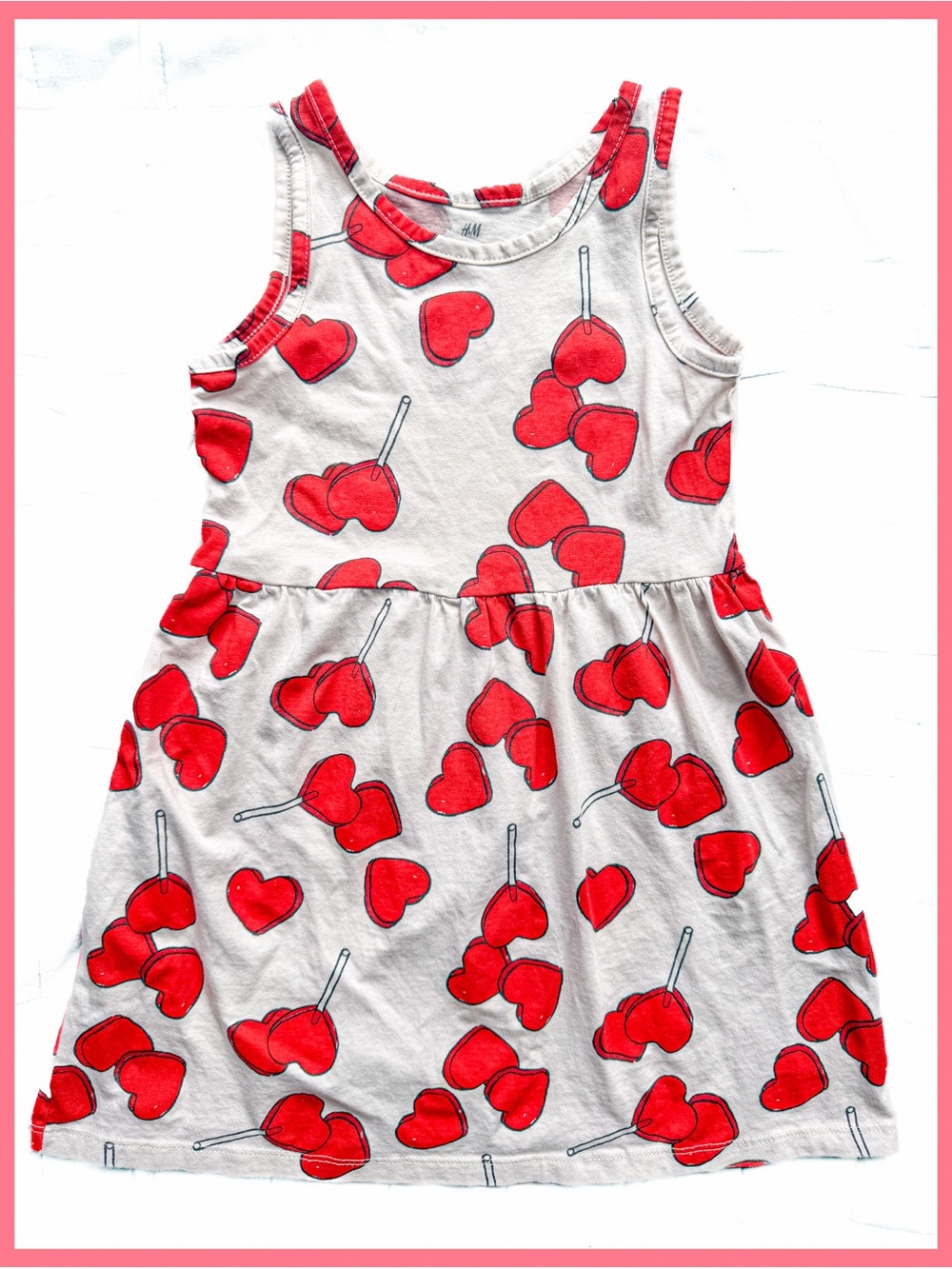 H&M Kids Sleeveless Cotton Jersey Dress Heart Lollipop Valentine 5TGirl Play